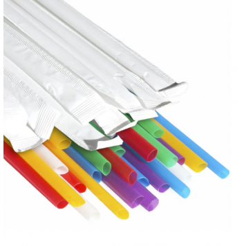 Трубочки коктейльные прямые цветные 8*240 мм в индивидуальной упаковке (250 штук в упаковке) /20