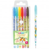 Набор гелевых ручек ArtSpace "Милые зверушки" 6 цветов с блестками, ПВХ чехол (толщина линии 1 мм)