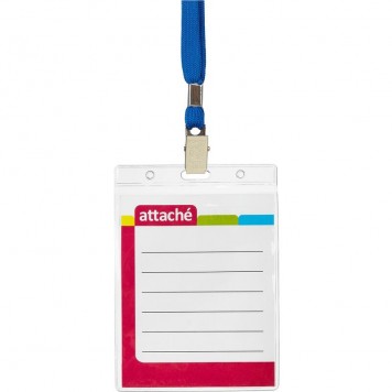 Бейдж Attache вертикальный 120х87мм с синей тесьмой 10 штук в упаковке, размер вкладыша: 113х70