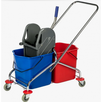 Тележка уборочная двухведерная пластиковый каркас 2х25 отжим пластик-1