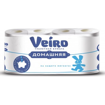 Туалетная бумага Veiro Домашняя 2-слойная белая (8 рулонов в упаковке) /6