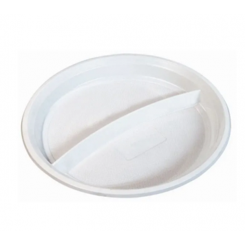 Тарелка одноразовая пластиковая d=205 мм 2 секции белая 100 шт