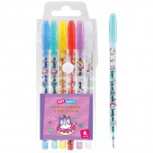 Набор гелевых ручек ArtSpace "Кот-сластена" 6 цветов с блестками, ПВХ чехол (толщина линии 1 мм)