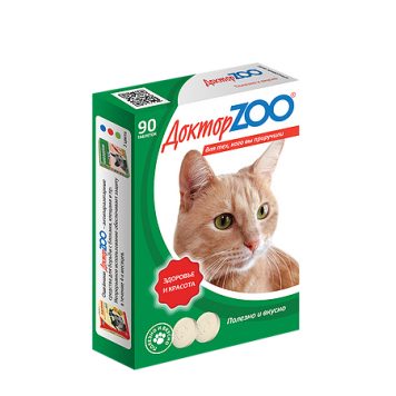 Мультивитаминное лакомство c L-карнитином и таурином для кошек ДОКТОР ZOO Здоровье и красота 90 шт