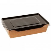 Бумажный контейнер с прозрачной крышкой GEOBOX800-BLACK 207х127х55 мм, 800 мл крафт черный /50/200