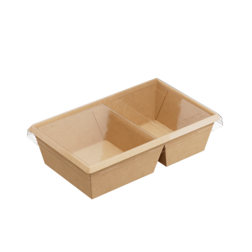 Крышка плоская к контейнер бумажный на вынос двухсекционный ONECLICK 800 мл, 200x120x55 мм крафт 50/300