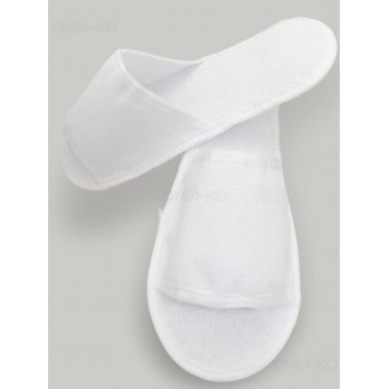 Одноразовые тапочки махровые белые, открытый мыс/150