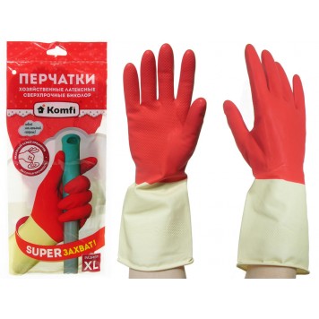 Перчатки хозяйственные латексные сверхпрочные БИКОЛОР М/12/120-1