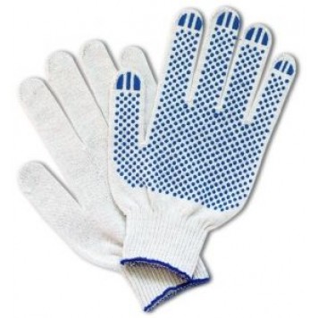 Перчатки рабочие защитные трикотажные с ПВХ покрытием белые (точка, 7 нитей, 7,5 класс, универсальный размер) 12/300