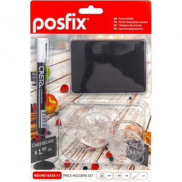 Ценникодержатель-подставка с меловой табличкой пластиковый 74х52 мм прозрачный (в наборе: 6 держателей, 6 табличек А8, маркер)