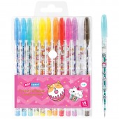 Набор гелевых ручек ArtSpace "Кот-сластена" 12 цветов с блестками, ПВХ чехол (толщина линии 1 мм)