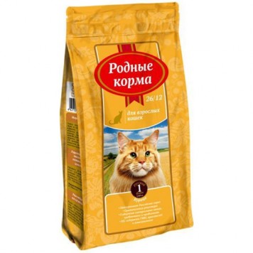 Сухой корм для взрослых кошек, с курицей "РОДНЫЕ КОРМА" 409г.