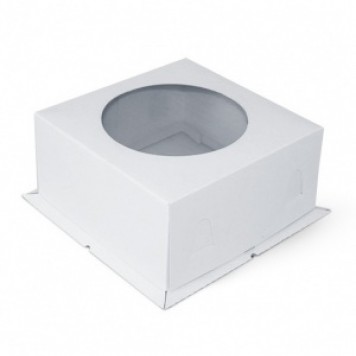 Коробка для торта белый с окном 300х300х190 мм /50