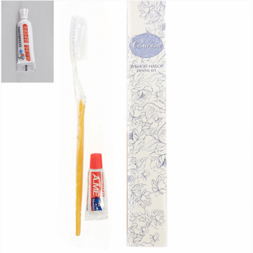 Зубной набор в картоне "Соланж" (зубная щетка, зубная паста в тюбике 3 г) 150 штук в упаковке-1