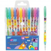 Набор гелевых ручек ArtSpace "Монстрики" 12 цветов металлик, ПВХ чехол (толщина линии 1 мм)