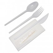 Набор столовых приборов 5  Белый (нож, вилка, зубочистка, ложка, салфетка/250