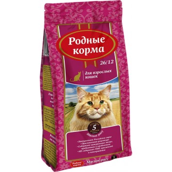 Сухой корм для взрослых кошек, мясное рагу "РОДНЫЕ КОРМА" 2045 г.