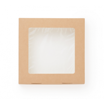 Контейнер бумажный на вынос с откидной крышкой и окном ECO Tabox 1500 мл, 200x200x40 мм крафт (25 шт в упаковке) 25/175-1