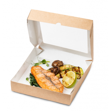 Контейнер бумажный на вынос с откидной крышкой и окном ECO Tabox 1500 мл, 200x200x40 мм крафт (25 шт в упаковке) 25/175