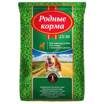 Сухой корм для взрослых собак, ягнёнок с рисом "РОДНЫЕ КОРМА" 409 г.